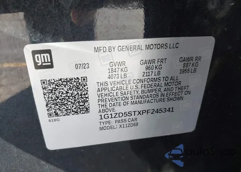 2023 Chevrolet Malibu Fwd 1Lt z USA, uszkodzony, nr VIN 1G1ZD5STXPF245341